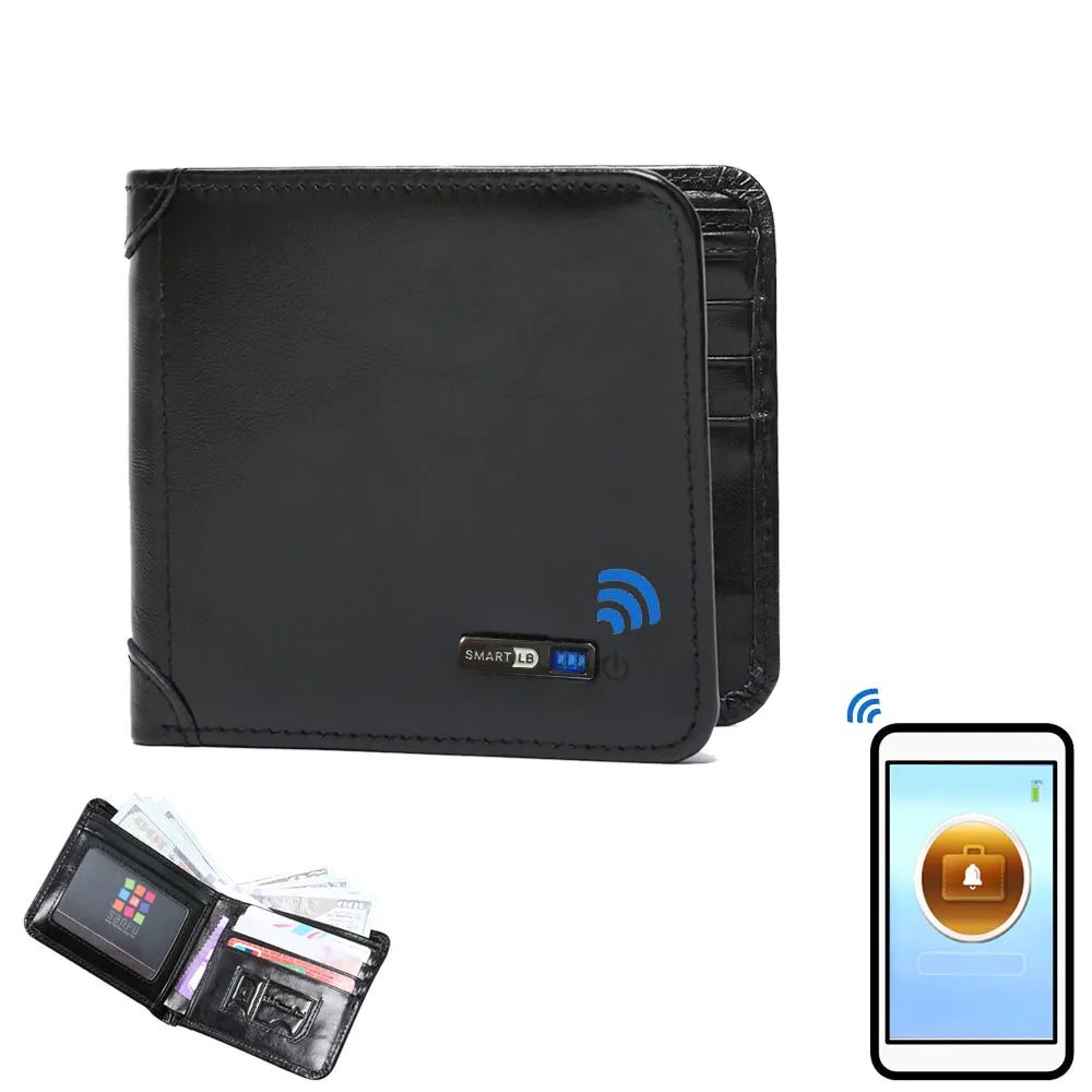 Smart Tracker Genuine Leather Bifold Wallet – Anti-Loss