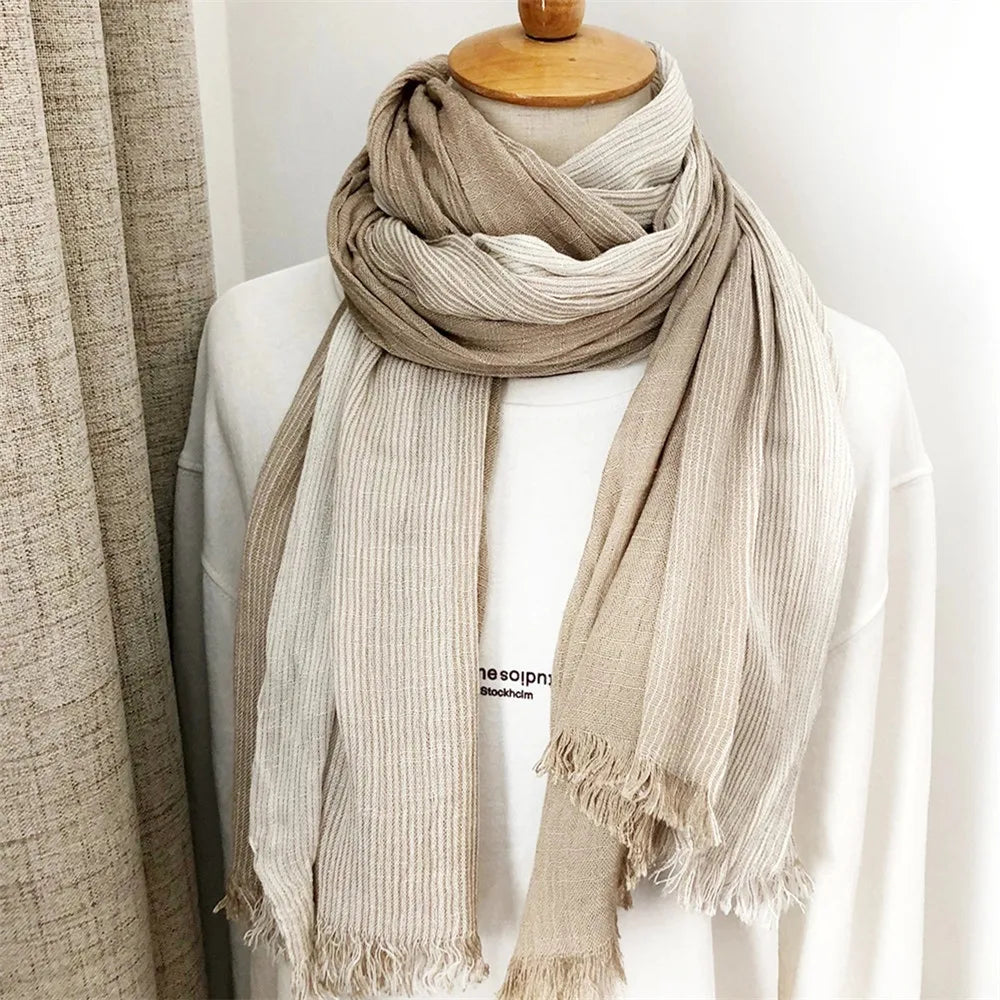 Cotton Linen Striped Scarf – Oversized 190cm, 10 Colourways