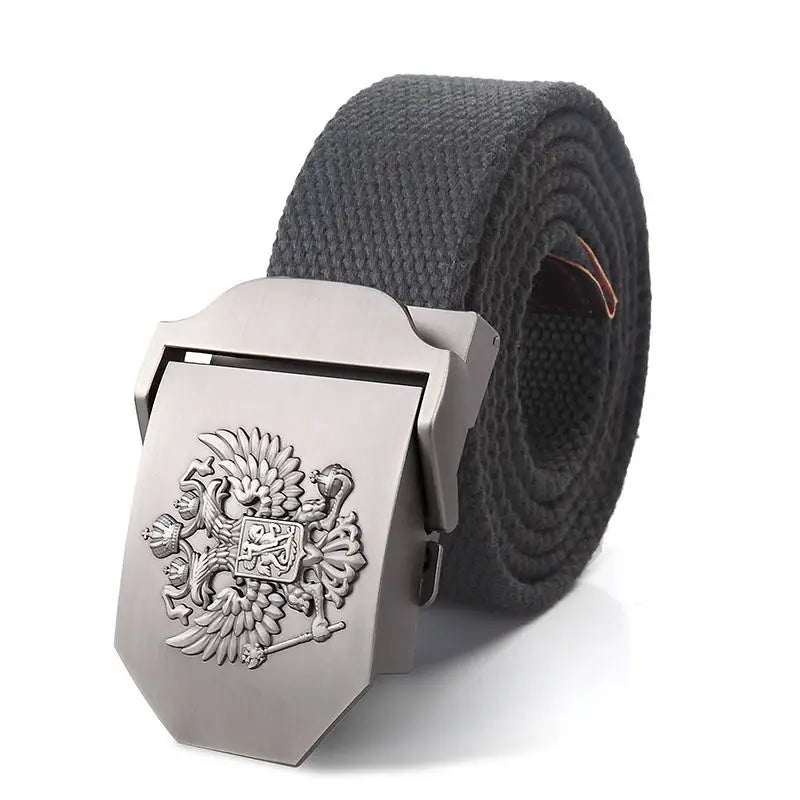 Men's Canvas Military Belt – Russian Emblem Silver Buckle