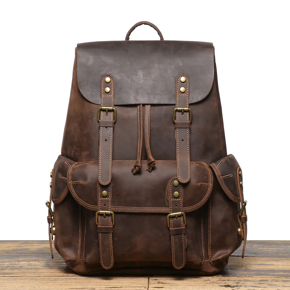 Miflame Handmade Genuine Cowhide Leather Backpack – Vintage, Retro, Laptop