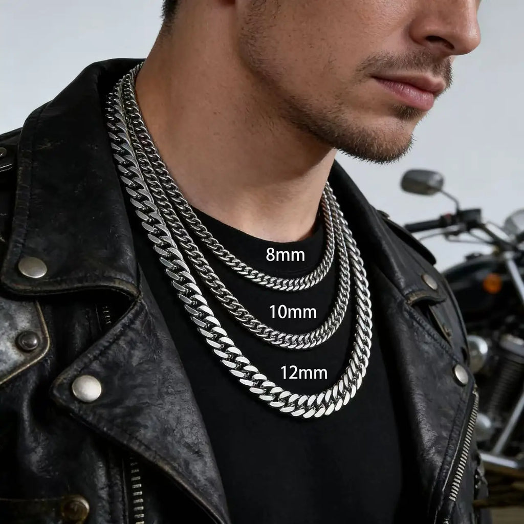 HNSP Stainless Steel Waterproof Cuban Link Chain Necklace For Men Jewelry Thick Heavy Chain 8/10/12/14MM Punk Rock Accessories