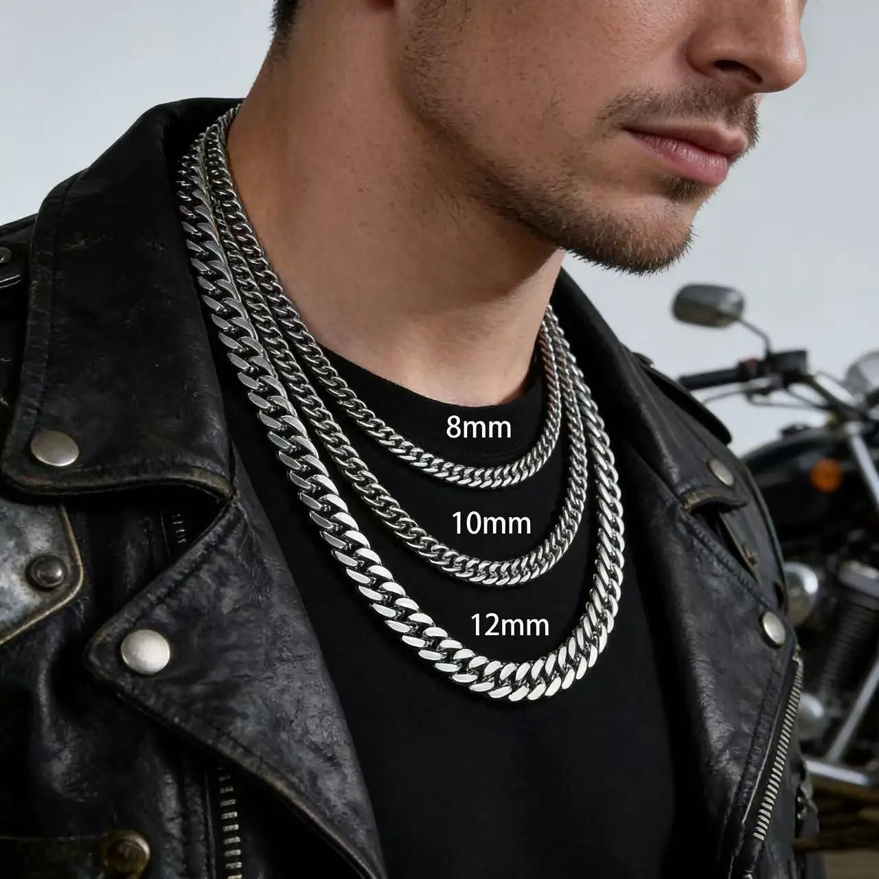 HNSP Stainless Steel Waterproof Cuban Link Chain Necklace For Men Jewelry Thick Heavy Chain 8/10/12/14MM Punk Rock Accessories