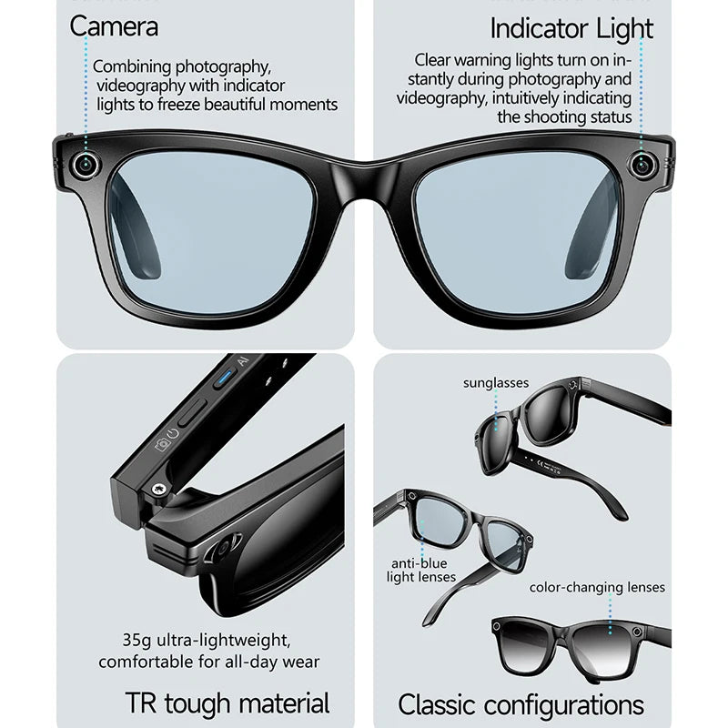 LIGE AI Smart Glasses – 8MP Camera, 4GB, 12-Hour Music, AI Translation, 42g, IP65