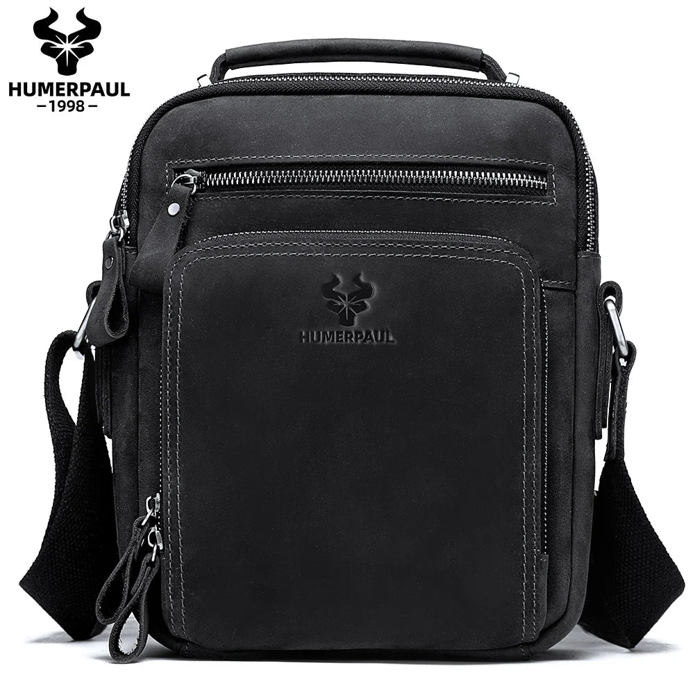 Full Grain Leather Shoulder Bag for Men — Crossbody Messenger with iPad Compartment