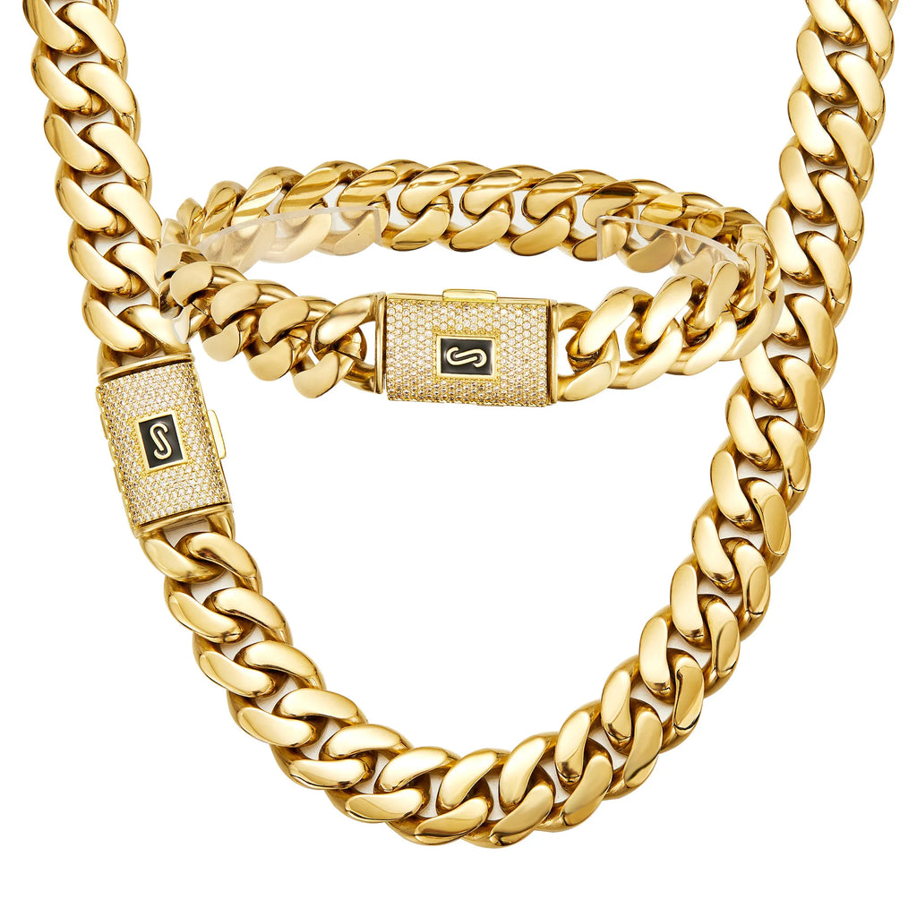 Luxury 24K 9999 Pure Gold real gold Men's Necklace Encrypted Cuban Chain Miami Chain Flip Diamond Buckle Necklace