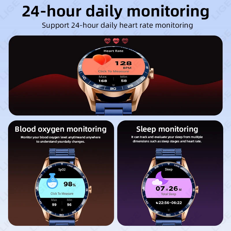 LIGE Smart Watch – 1.38" Round Display, Bluetooth Calling, Voice Assistant, IP68