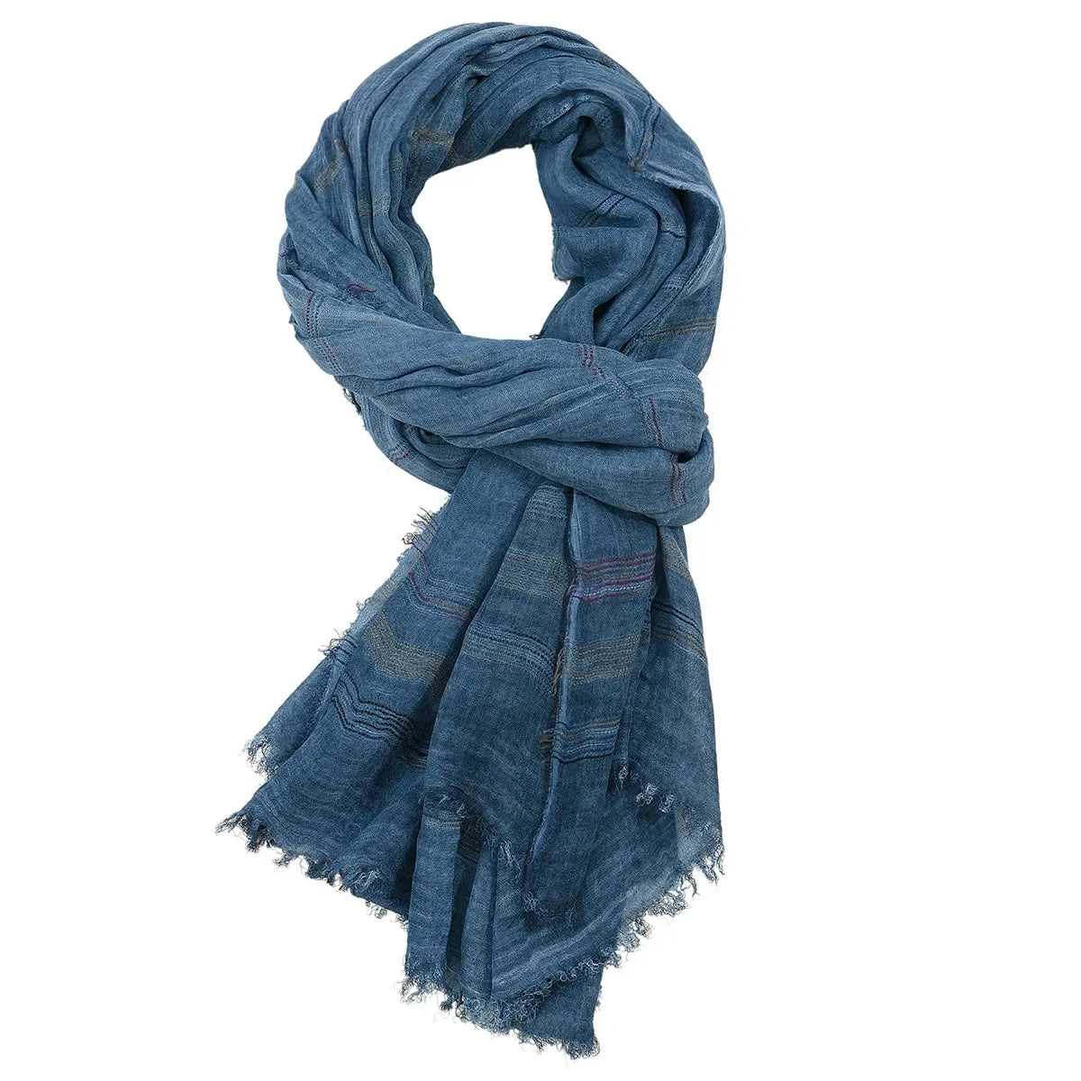 Men's Yarn-Dyed Striped Cotton Linen Scarf | Tassel Shawl & Wrap
