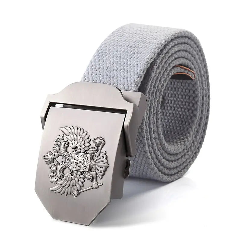 Men's Canvas Military Belt – Russian Emblem Silver Buckle