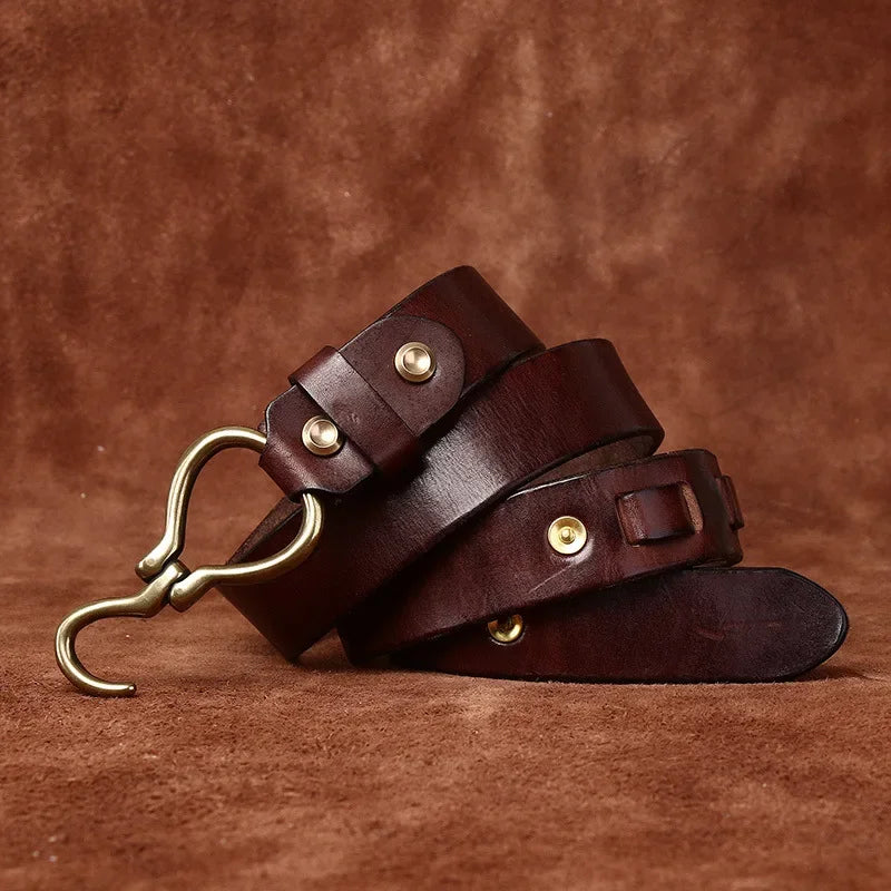 Men's Full Grain Leather Belts for Men Cowhide Male Belt Genuine Leather Copper Hook Buckle Luxury Brand Designer Waist Strap