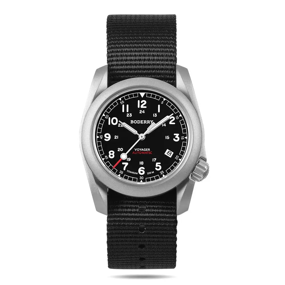 BODERRY Men Automatic Watch 40MM Pilot Titanium Mechanical Wristwatch 100m Waterproof Sapphire C3 Luminous Nylon Strap Sport