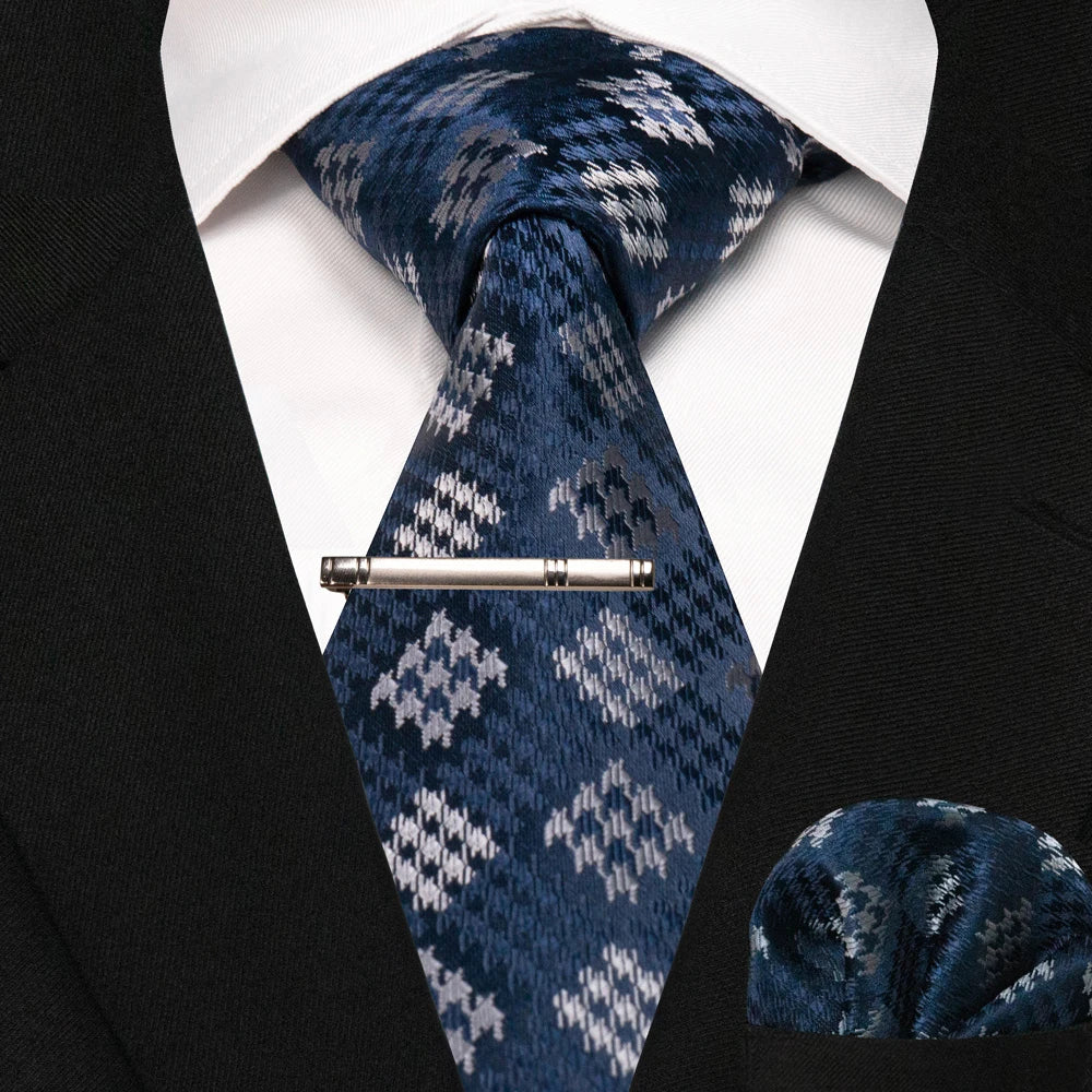 Men's Plaid Necktie Set – Tie, Pocket Square & Clip | 8cm