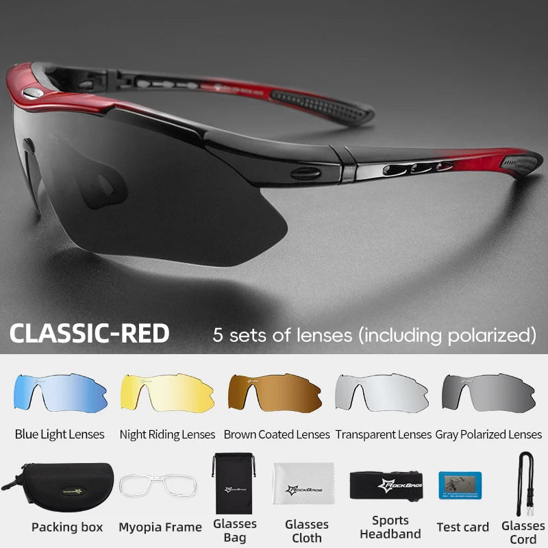 ROCKBROS Photochromic Polarized Cycling Sunglasses MTB PC Outdoor Sports Goggles 3/5 Lens Bicycle Riding Accessories