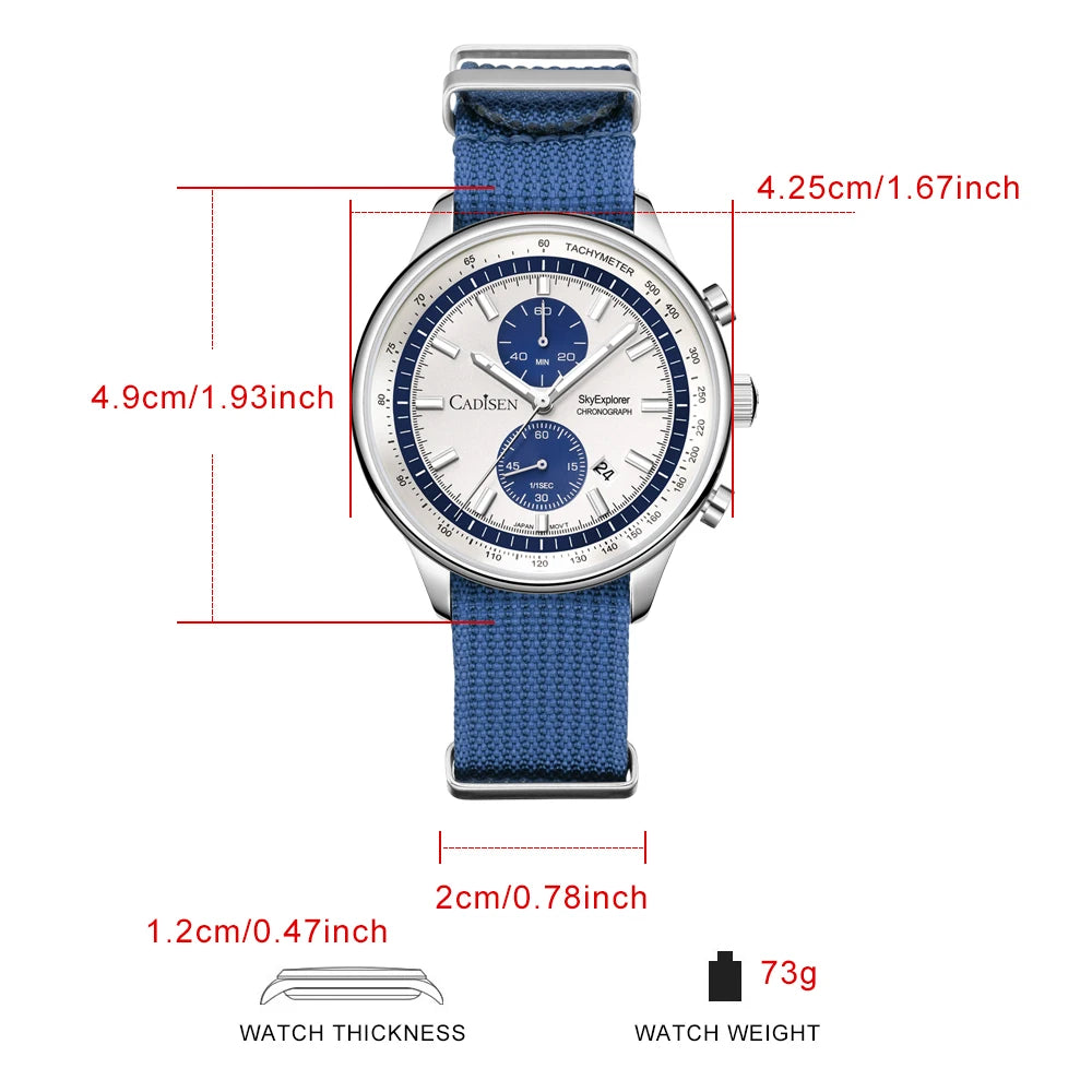 Cadisen C7066 Quartz Chronograph Watch – Miyota OS11, AR-Coated Crystal, Canvas Strap