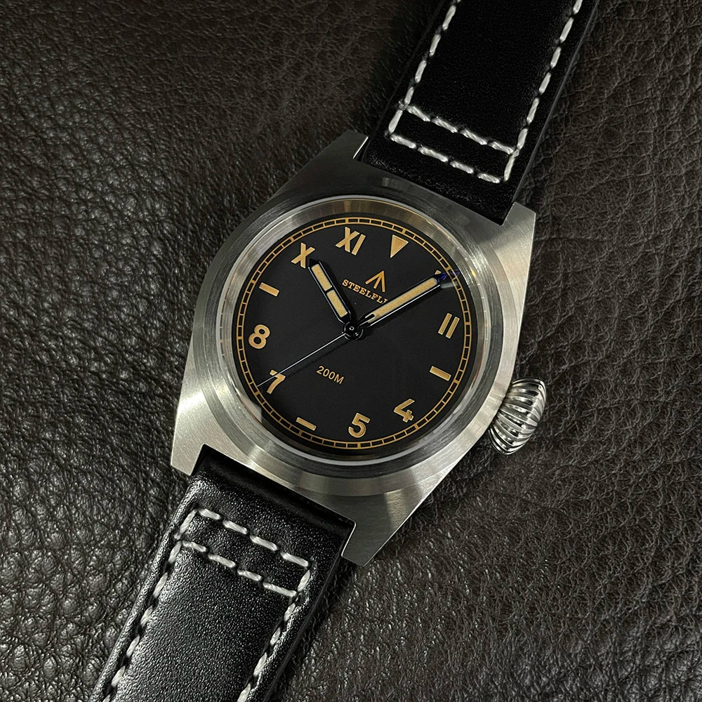 STEELDIVE Men Pilot Watch Military Sport 38mm Quartz Wristwatch 20ATM Waterproof C3 Luminous Sapphire VH31
