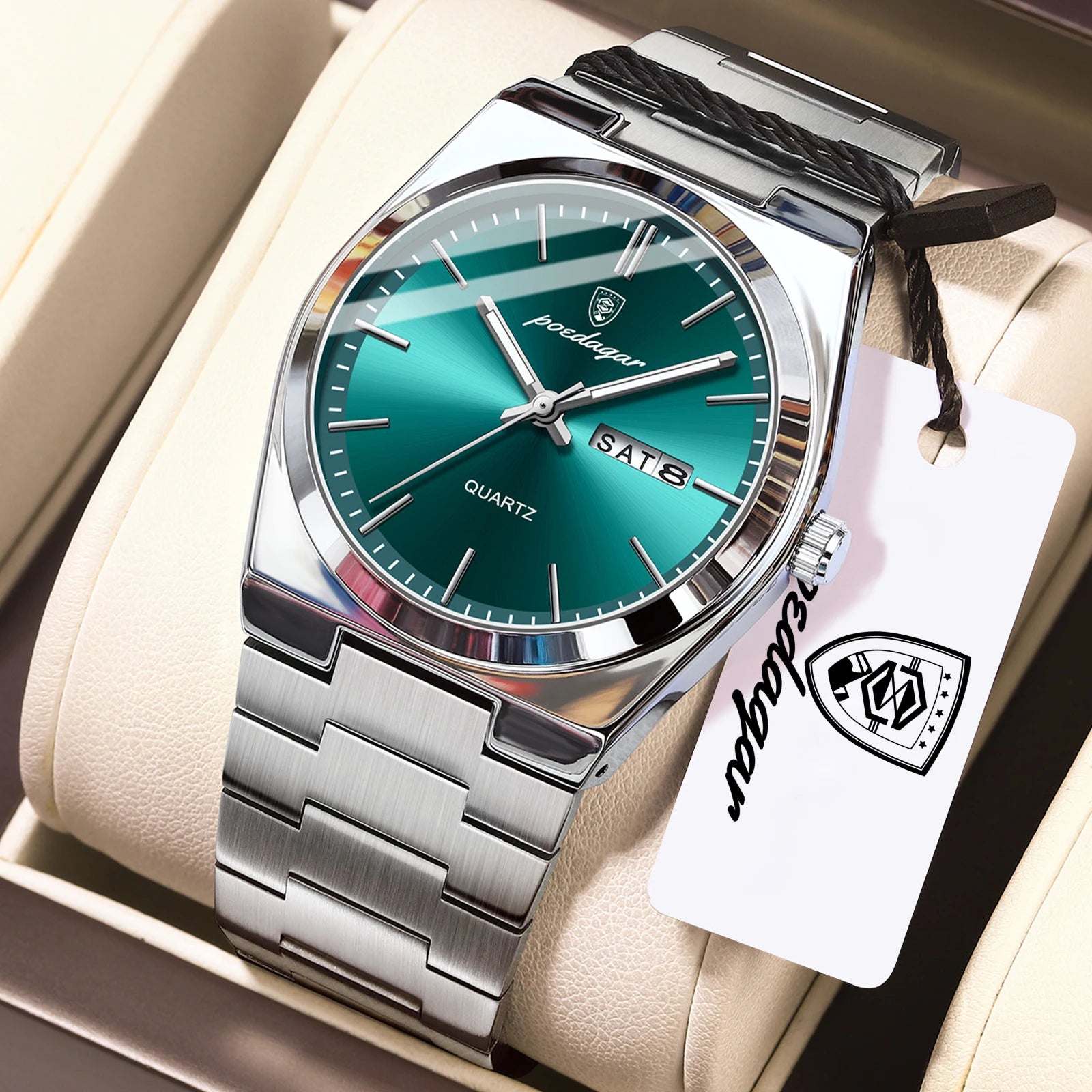 POEDAGAR Business Men Wristwatch Waterproof Stainless Steel Luminous Man Watch Date Week Fashion Quartz Men's Watches Male Reloj