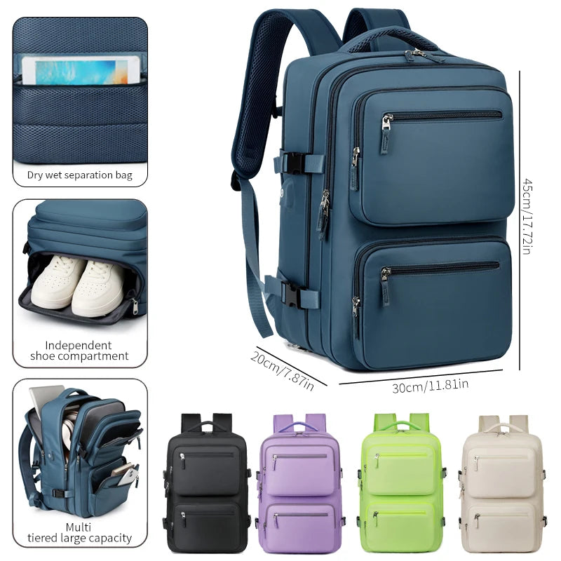 Large Travel Backpack – Waterproof Oxford, USB Charging & Anti-Theft, 15" Laptop, Unisex