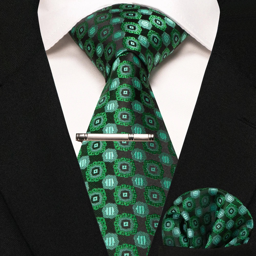 Men's Plaid Necktie Set – Tie, Pocket Square & Clip | 8cm