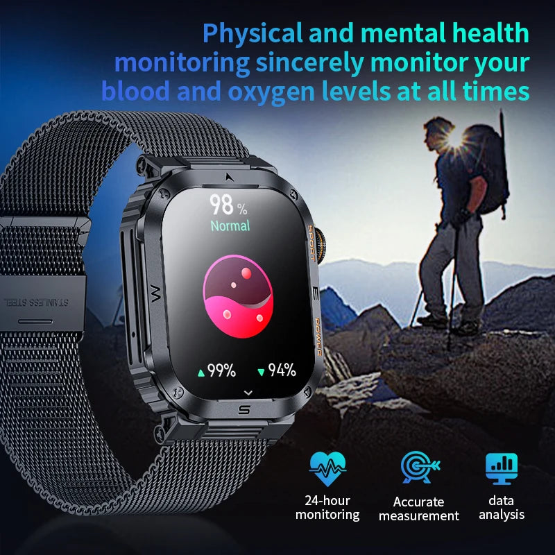 LIGE Military Smart Watch – 2.01" Display, Rugged IP68, 400mAh, Bluetooth Calling