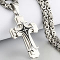 Male Vintage Christian Trinity Latin Cross Necklace Multi-layers Stainless Steel Cross Pendants Necklaces Catholic  Jewelry