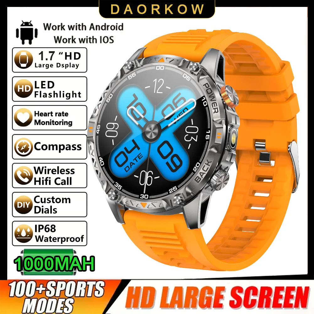 DAORKOW YK16 Smartwatch | 1000mAh, IP68 Swimming, Bluetooth Calling & Alexa