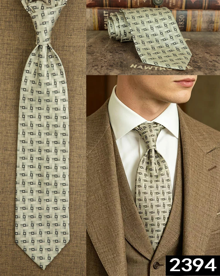 Men's 100% Silk Jacquard Necktie – Geometric, Floral, Checked & Solid