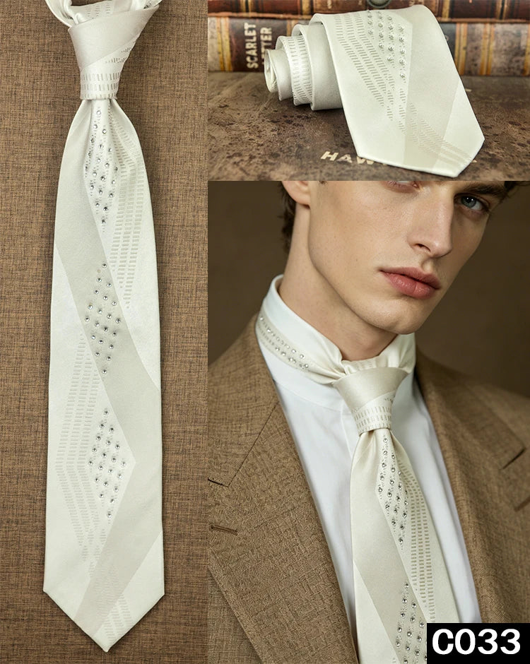 Men's Rhinestone Silk Jacquard Necktie – Paisley & Geometric | High-End