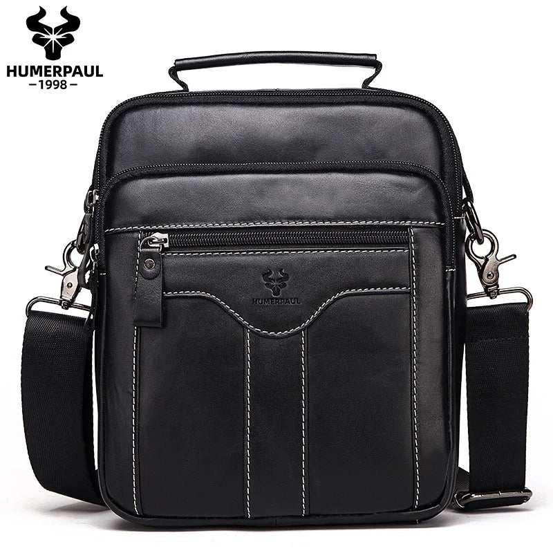 Genuine Cowhide Leather Shoulder Bag for Men — Large Capacity iPad Messenger