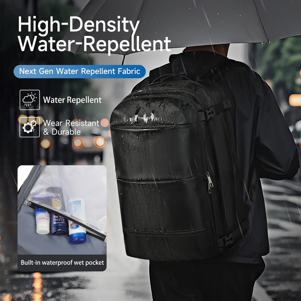 Tigernu Vacuum Compression Backpack – Expandable 27–37L, TSA Lock, USB Charging, 17" Laptop