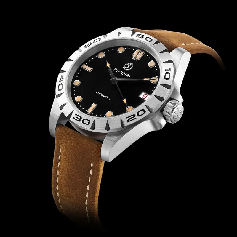 BODERRY Men Automatic Watch 41.5mm Military Watch Mechanical Wristwatch Titanium 50m Waterproof Sapphire Mirror C3 Luminous