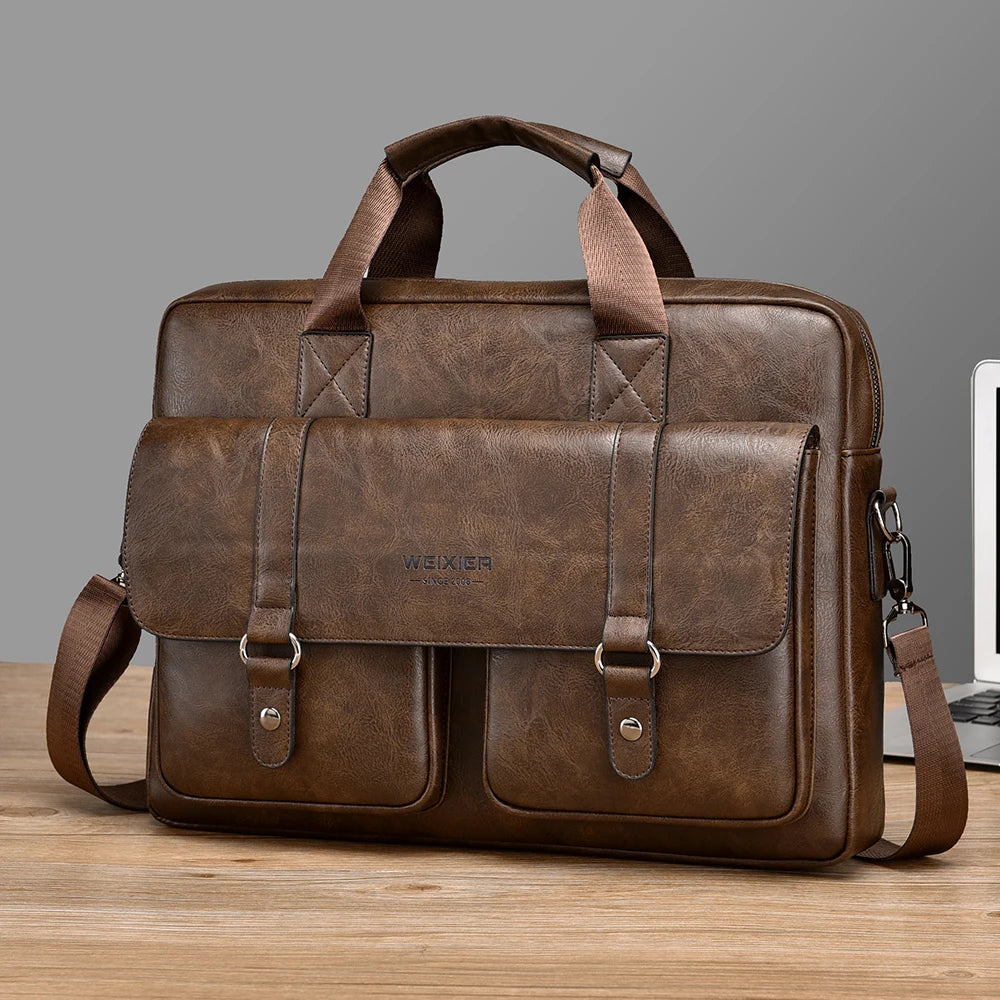 Men's Slim PU Leather Briefcase | Large Capacity Crossbody & Shoulder Tote
