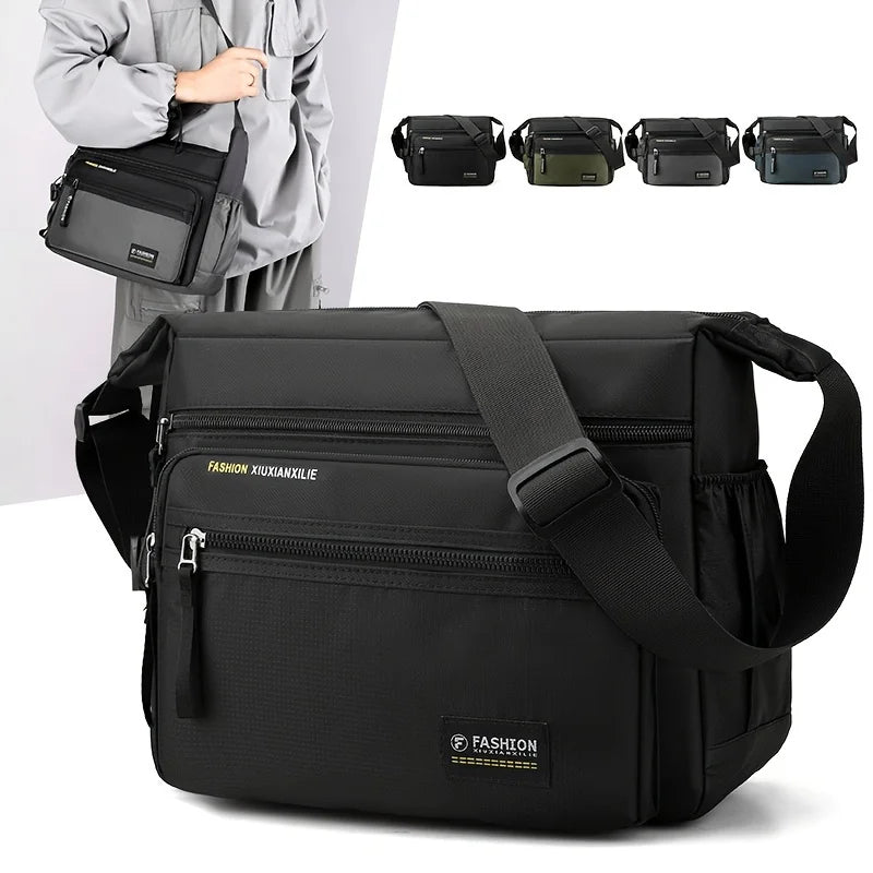 Men's Waterproof Nylon Crossbody Satchel – Multifunctional Shoulder Bag with Letter Detail