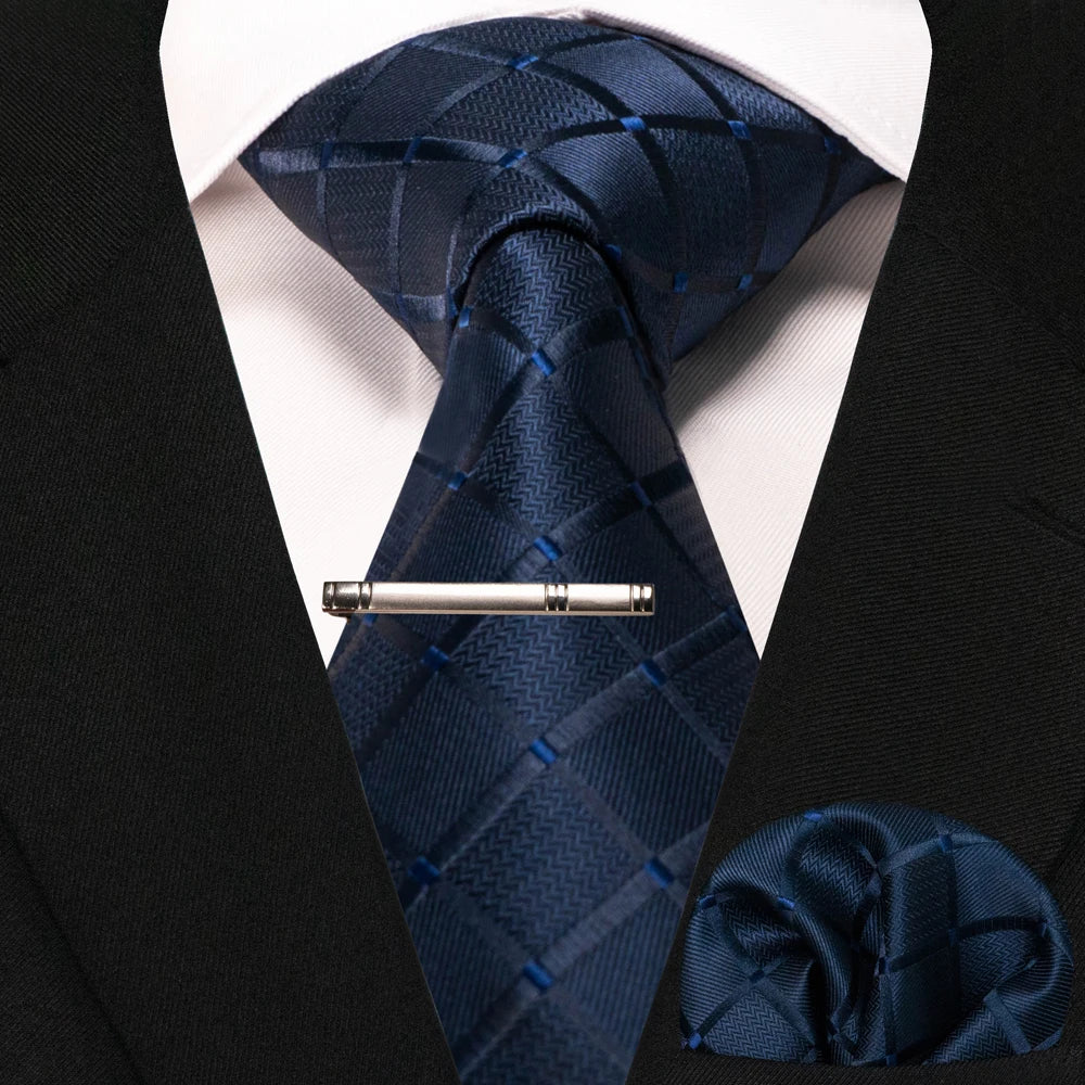 Men's Plaid Necktie Set – Tie, Pocket Square & Clip | 8cm