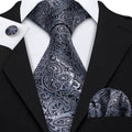 Hi-Tie Men's Silk Necktie Gift Set – Tie, Pocket Square, Cufflinks & Clip | Extended 160cm