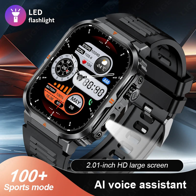 LIGE Smart Watch – 2.01" Display, Flashlight, 40-Day Standby, Bluetooth Calling, IP68