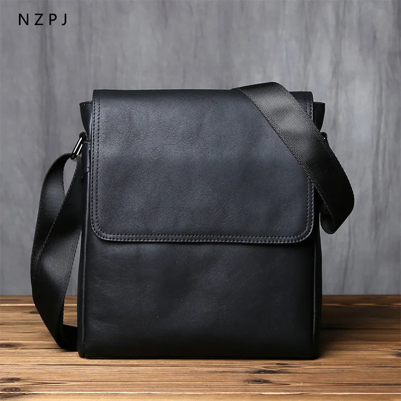 Men's Genuine Leather Shoulder Bag – Natural Cowhide Crossbody, 10" iPad Compatible