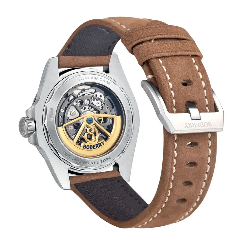 BODERRY Men Automatic Watch 41.5mm Military Watch Mechanical Wristwatch Titanium 50m Waterproof Sapphire Mirror C3 Luminous