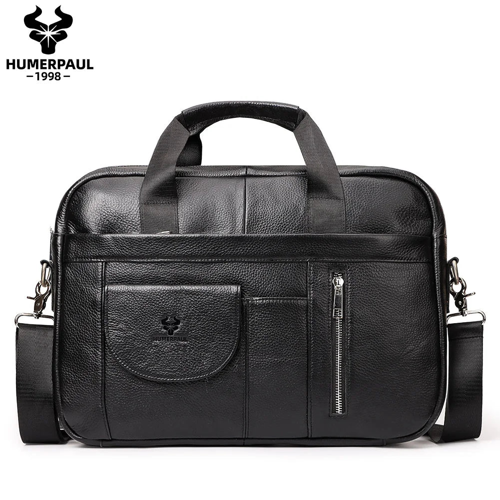 Genuine Leather Briefcase for Men — Large Capacity Laptop & Business Shoulder Bag