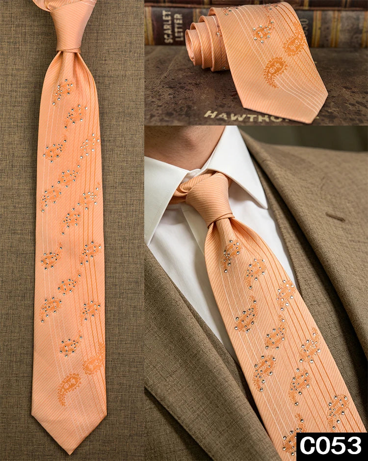 Men's Rhinestone Silk Jacquard Necktie – Paisley & Geometric | High-End