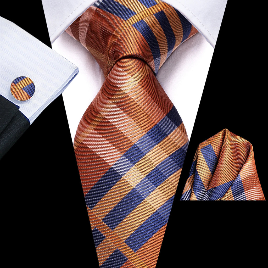 Hi-Tie Men's Striped Silk Necktie Set – Tie, Pocket Square & Cufflinks | Extra Long 170cm