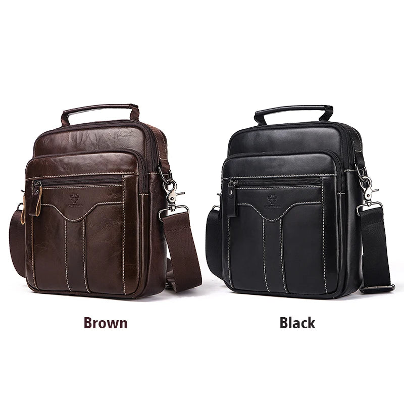 Genuine Cowhide Leather Shoulder Bag for Men — Large Capacity iPad Messenger