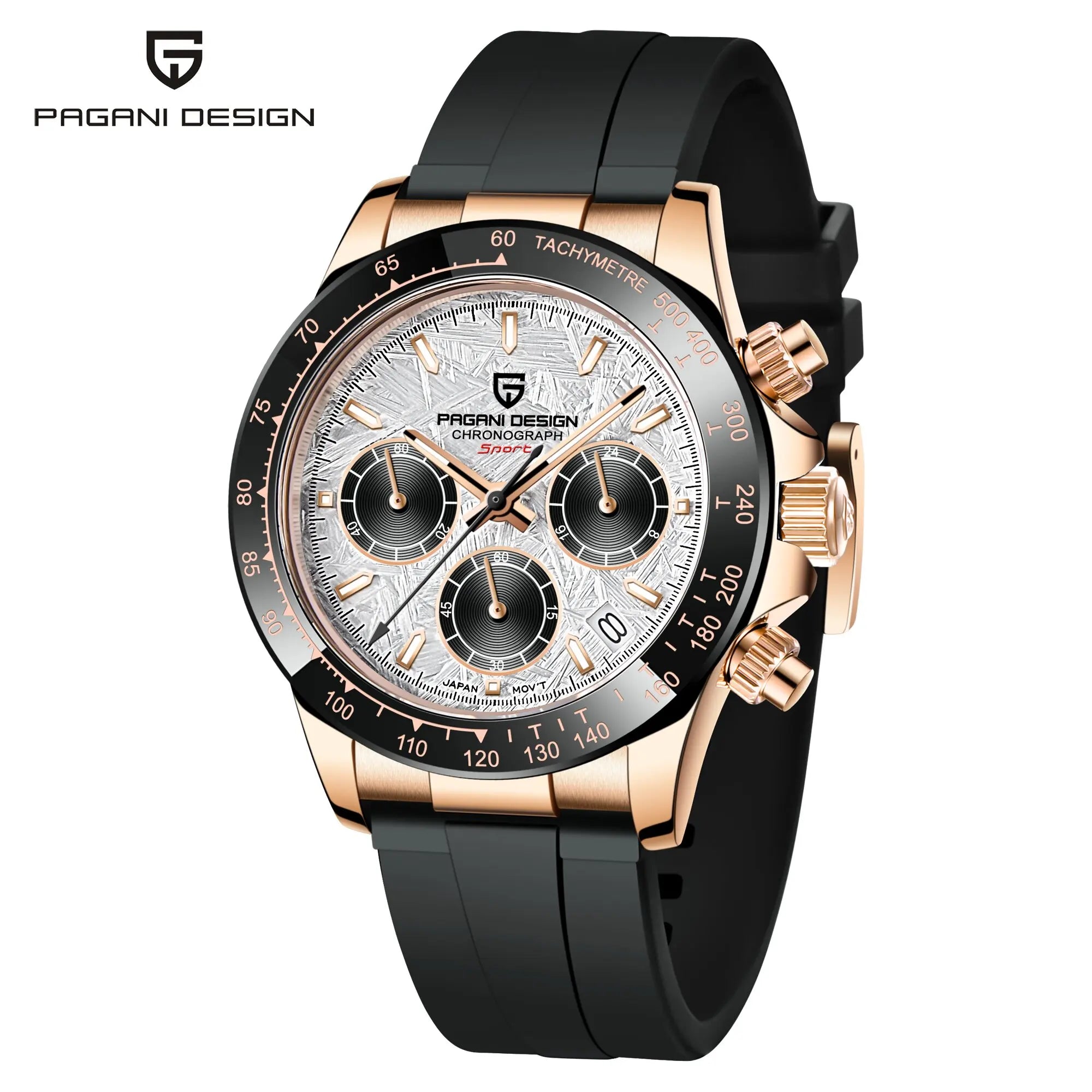 Pagani Design PD1664 Quartz Chronograph Watch – Sapphire Crystal, Rubber Strap, 100m Water Resistant