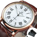 Forsining 279 Automatic Watch – Roman Numeral Dial, Leather Strap, Luminous Hands, Date Display