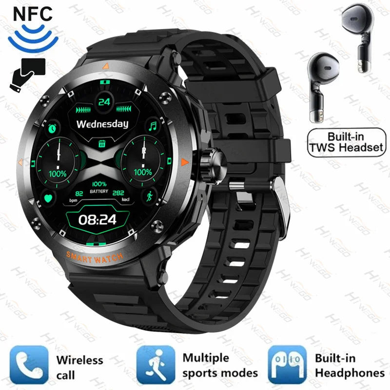 2-in-1 Smartwatch & Bluetooth Earbuds | NFC, GPS Tracking, Heart Rate & Music