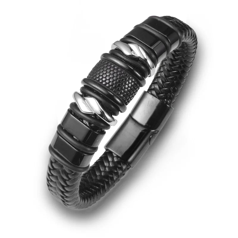 2025 New Style Domineering Hand-woven Combination Accessory Stainless Steel Men's Leather Bracelet Fashion Man Jewelry Wholesale