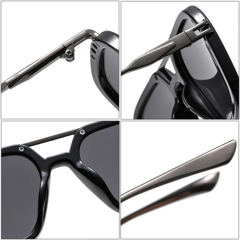 SO&EI Retro Double Bridge Square Sunglasses