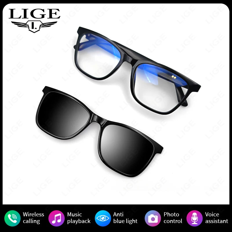 LIGE Smart Glasses – 2-in-1 Magnetic Lenses, Bluetooth Calling, UV400 Polarised