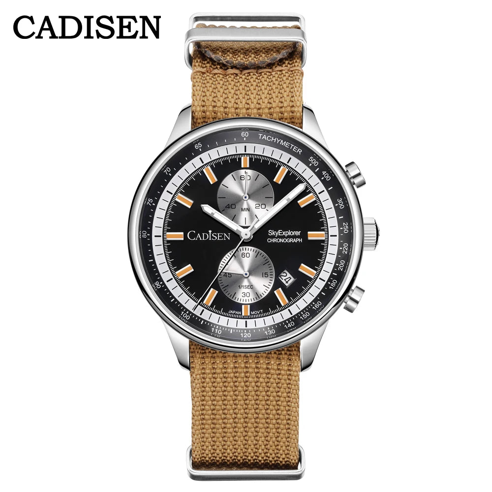 Cadisen C7066 Quartz Chronograph Watch – Miyota OS11, AR-Coated Crystal, Canvas Strap