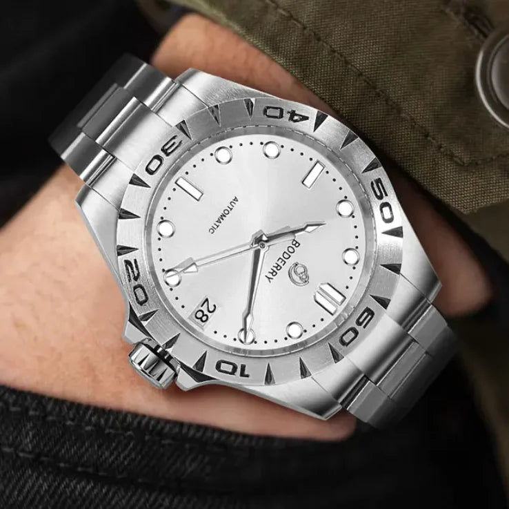 BODERRY Men Automatic Watch 41.5mm Military Mechanical Wristwatch 50m Waterproof Sapphire Mirror Luminous Hangzhou 7500