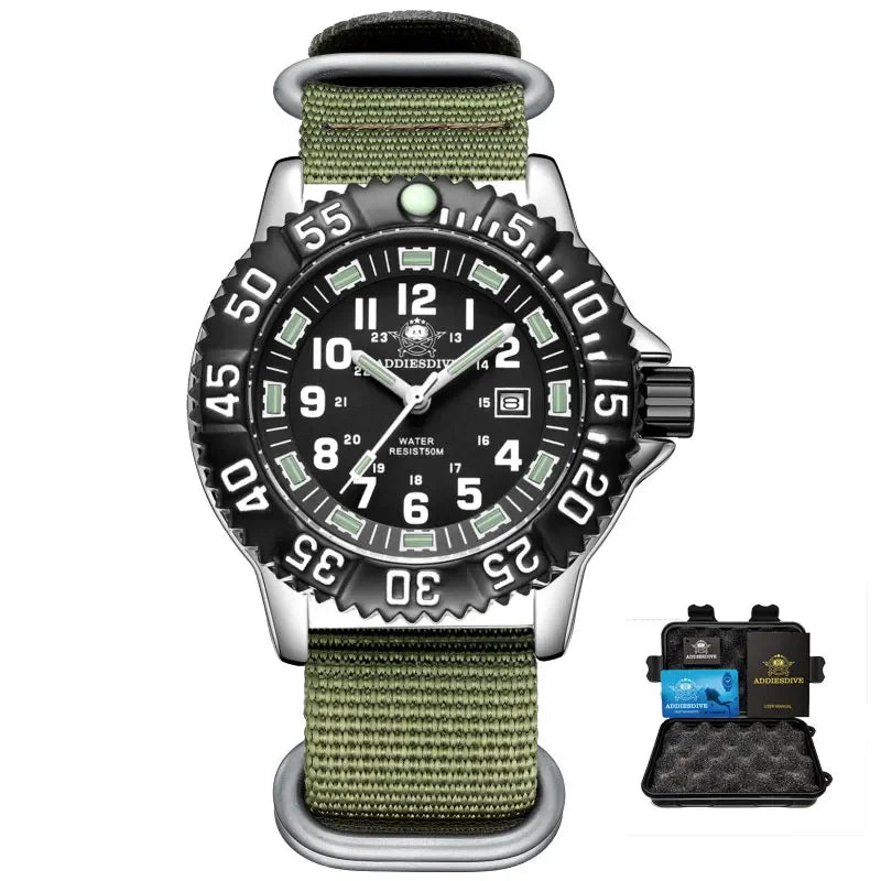 ADDIESDIVE MY-050S Sport Quartz Watch | Luminous | 50M Water Resistant | Nylon & Steel Strap