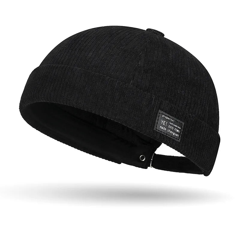 Men's Corduroy Brimless Cap | Striped Velvet Skull Cap